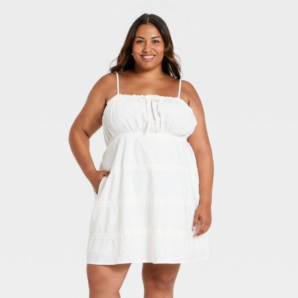 Women's Plus Mini Empire Waist Dress - Ava & Viv White 1X